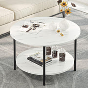 Round Coffee Table with Shelf – 2-Tier Rustic Wood & Metal, 80cm