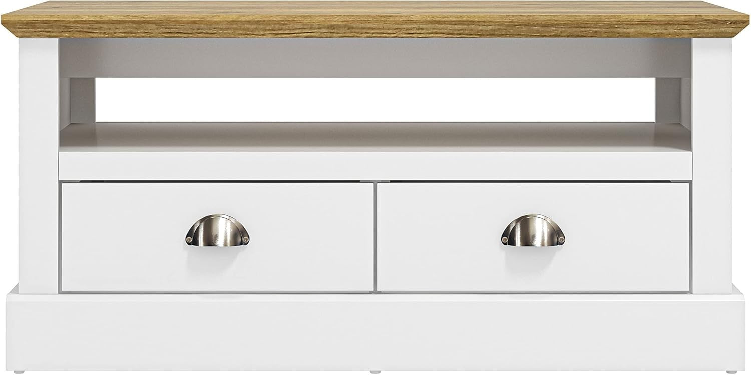 Modern White Coffee Table with 2 Drawers & Shelf – Storage Cabinet 94cm