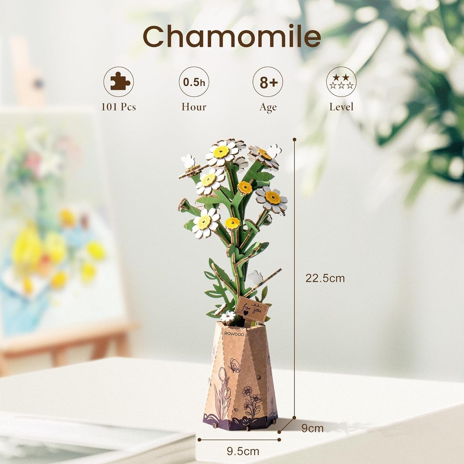3D Wooden Flower Puzzle DIY Kit - Handmade Floral Model for Home Decor