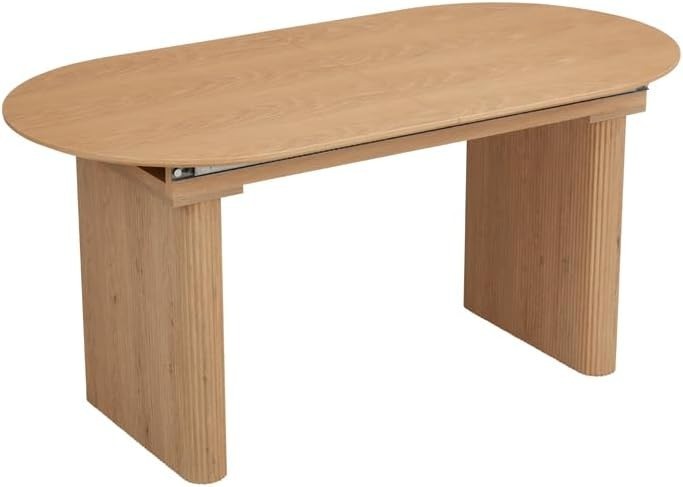 Extending Natural Wooden Dining Table 6 Seater Oval Modern Space Saving