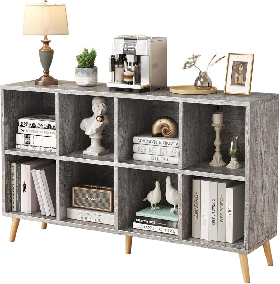 8 Cube Modern Bookcase with Legs Grey Oak Wooden Storage Shelf 120cm