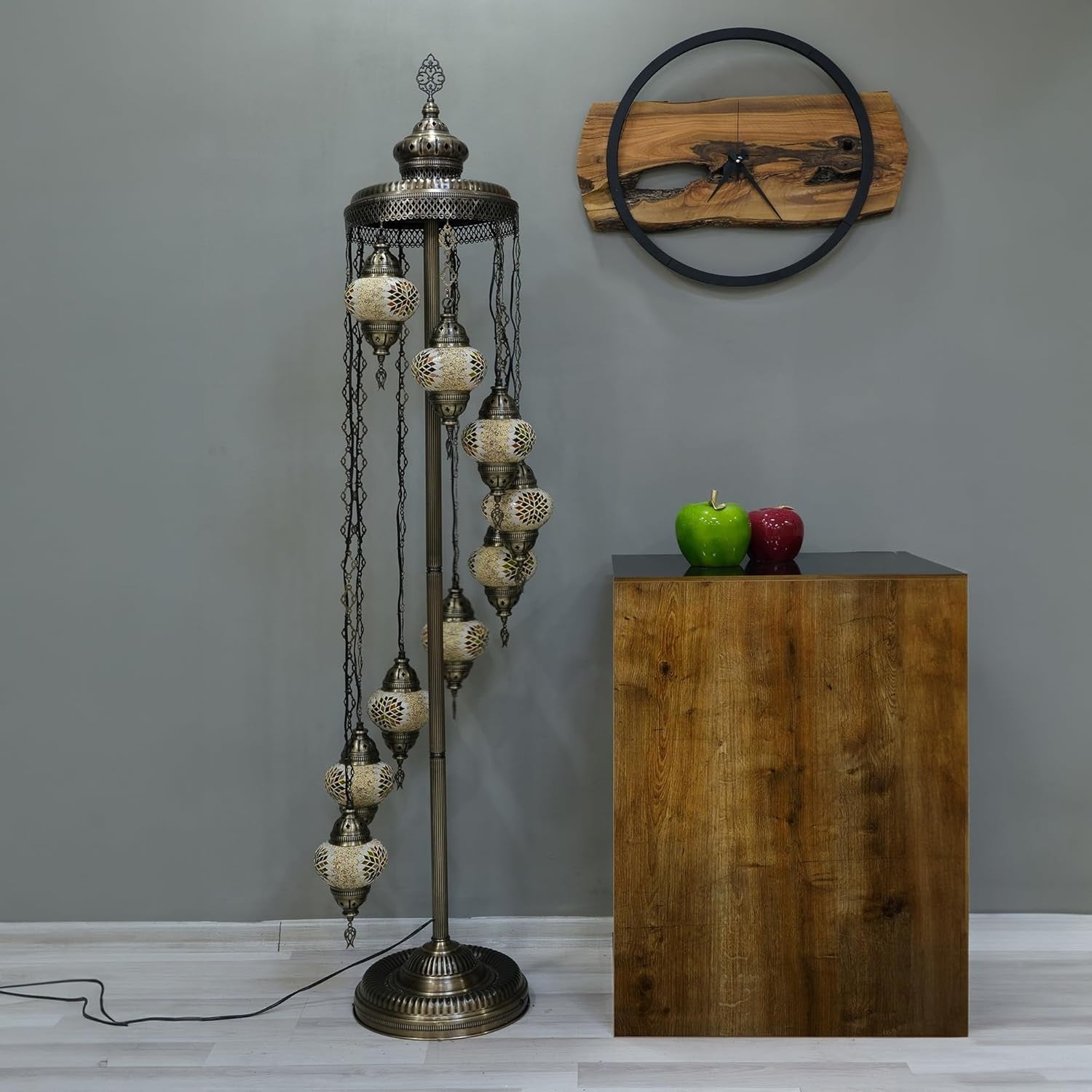 Turkish Mosaic Floor Lamp 9 Globe Standing Light Yellow 70in Boho Decor
