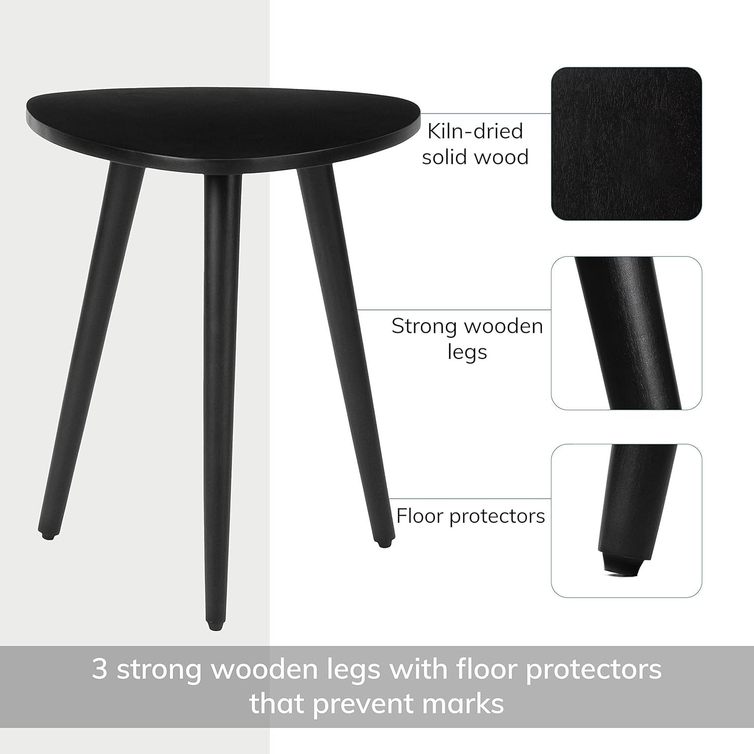 Black Triangle End Table Small Side Table Solid Wood Modern Minimalist 40x40x45