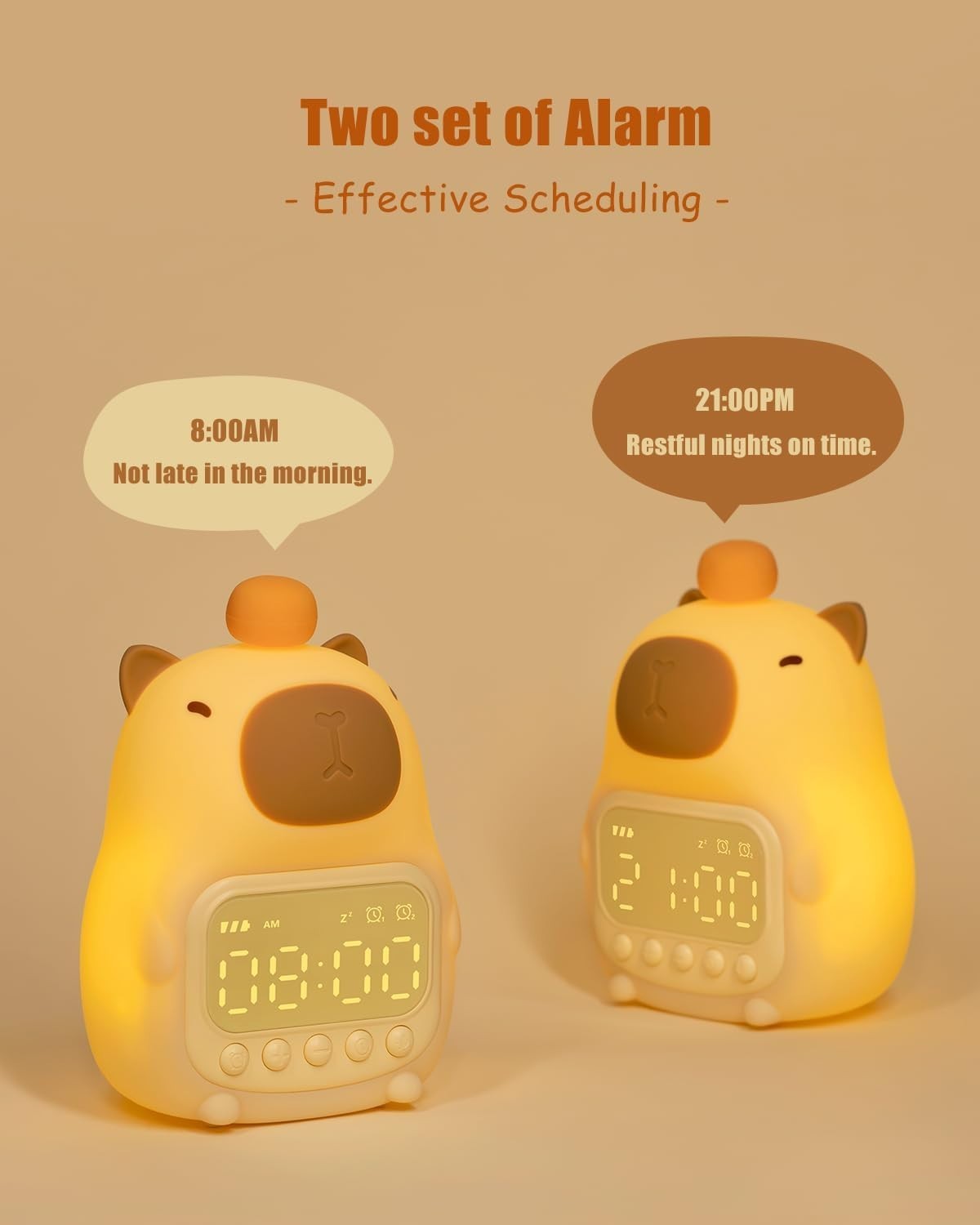 Cute Capybara Night Light Alarm Clock | Rechargeable Table Lamp for Kids & Teens