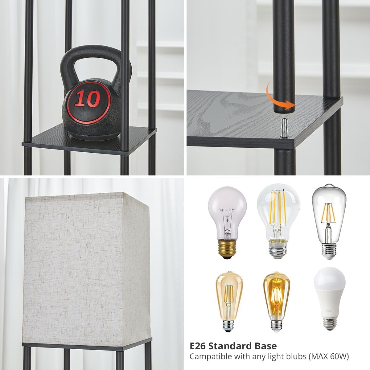 LED Floor Lamp with Shelves Dimmable Standing Light for Living Room