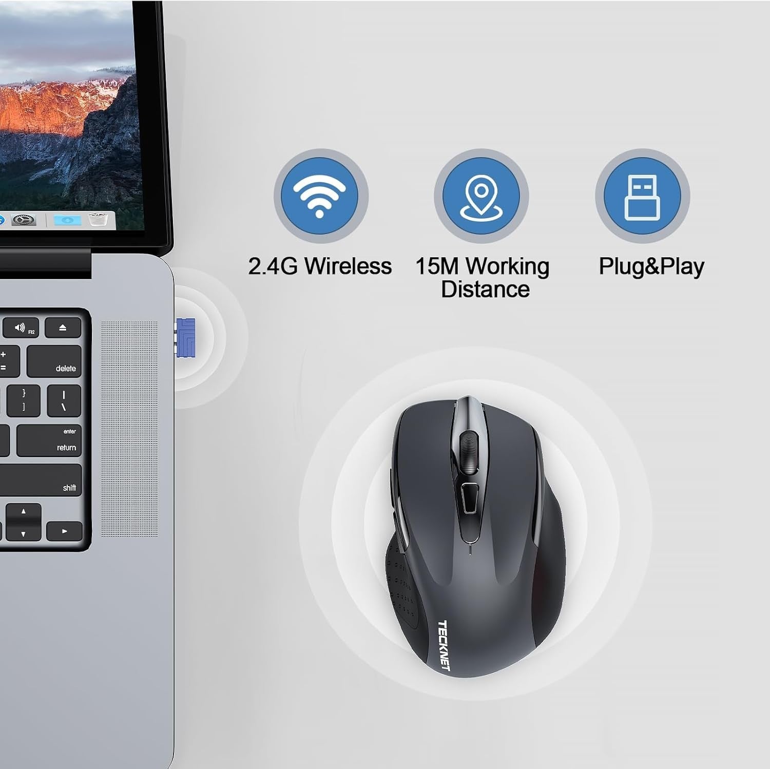 Rechargeable Wireless Mouse 4800DPI Silent Click Ergonomic USB Laptop PC