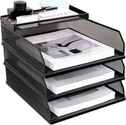 Desk File Organizer Vertical Mesh Paper Tray | 3-Layer Stackable Office Storage