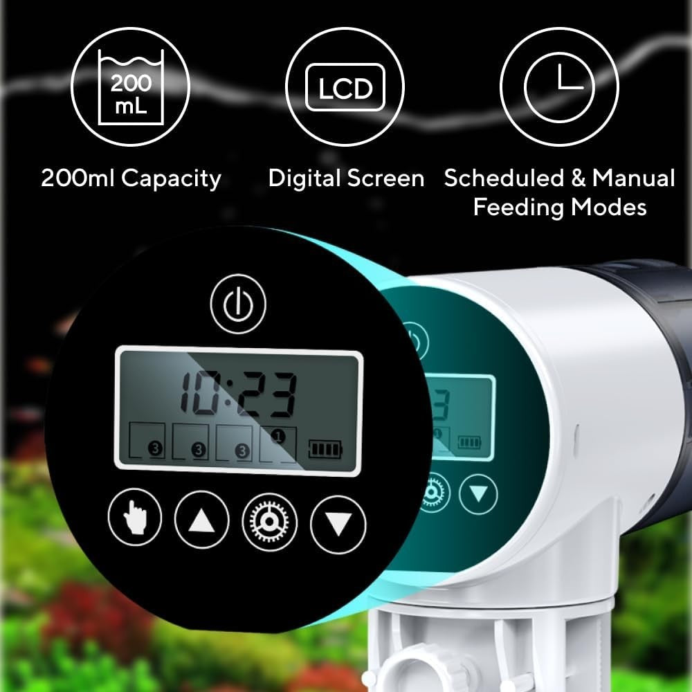 Automatic Fish Feeder Digital Timer Aquarium Food Dispenser 200ml Tank