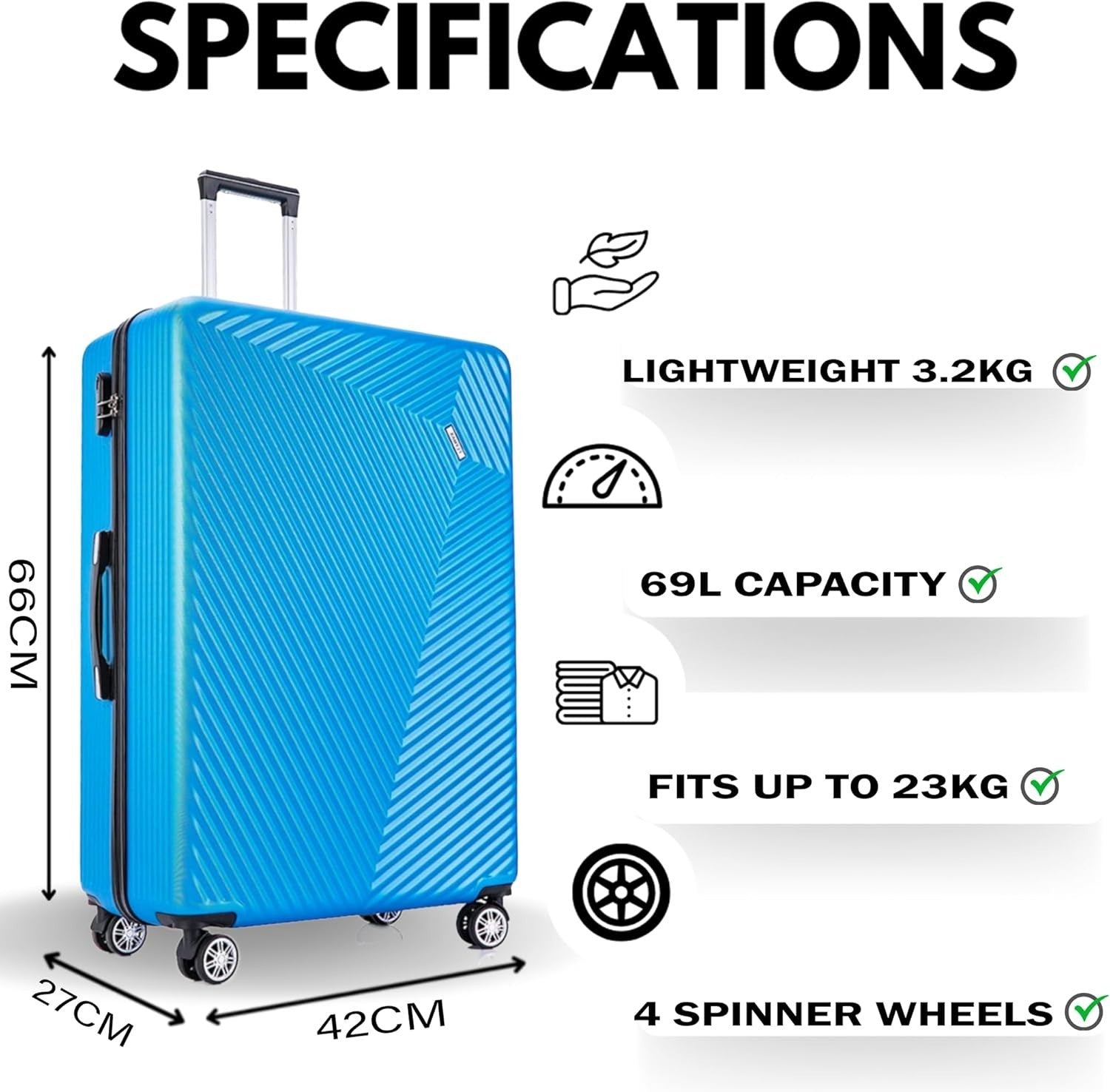29” Large ABS Hard Shell Suitcase Lightweight 4 Wheel Check In Lockable