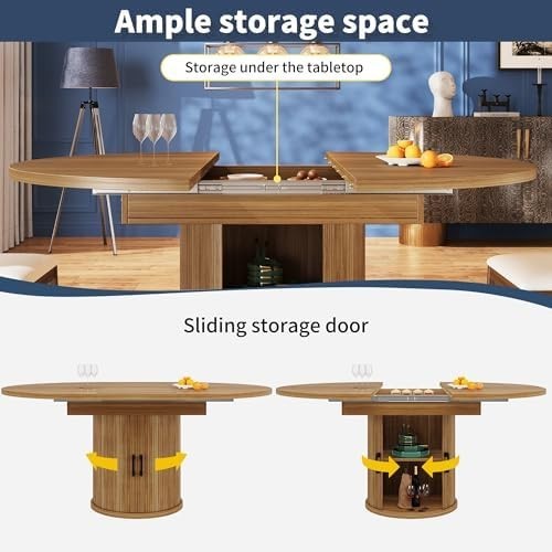 Extendable Round Dining Table Walnut Storage 118-158cm Oval