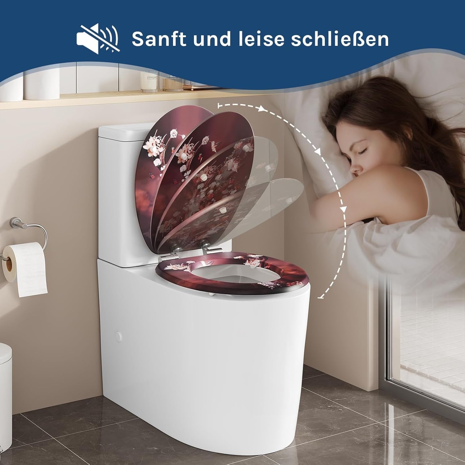 O-Shaped Toilet Seat Soft Close Quick Release Adjustable Hinges Deer Pattern MDF