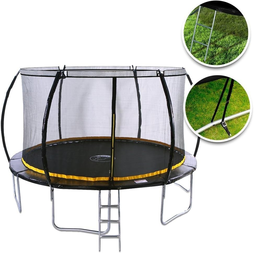 8FT Kids Garden Trampoline w Safety Enclosure Ladder Anchor Kit