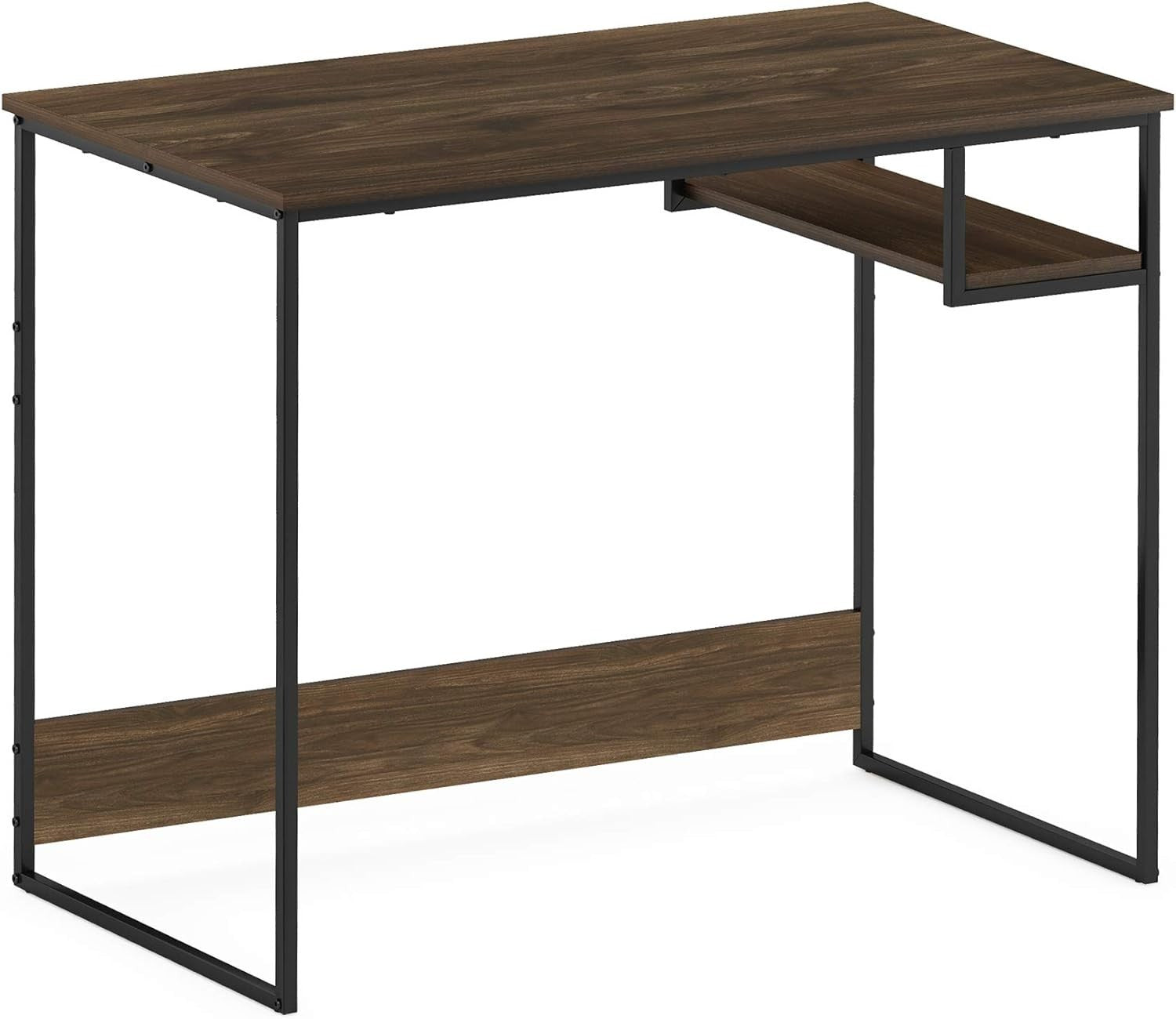 Modern Study Desk with Storage Shelf, Compact Walnut Computer Table 90x51x75cm
