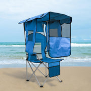 Foldable Beach Chair with Canopy Shade, Cooler Bag & Cup Holders Outdoor
