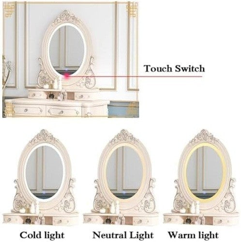 White LED Vanity Dressing Table Set w/3-Light Mirror, Stool, 4 Drawers ABS Plast