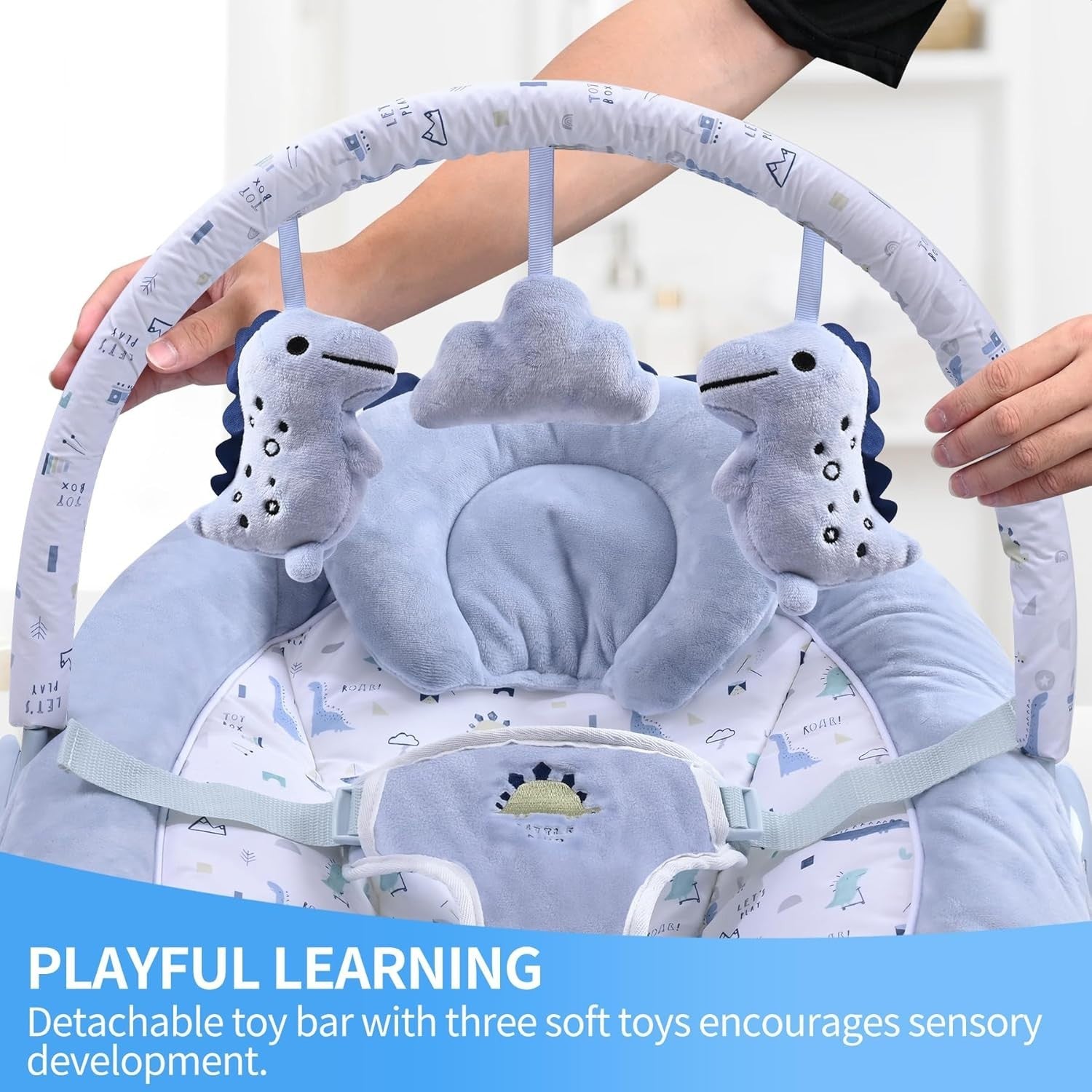 Baby Bouncer with Music Vibrations Toy Bar Soothing Seat Newborn Cradle Blue