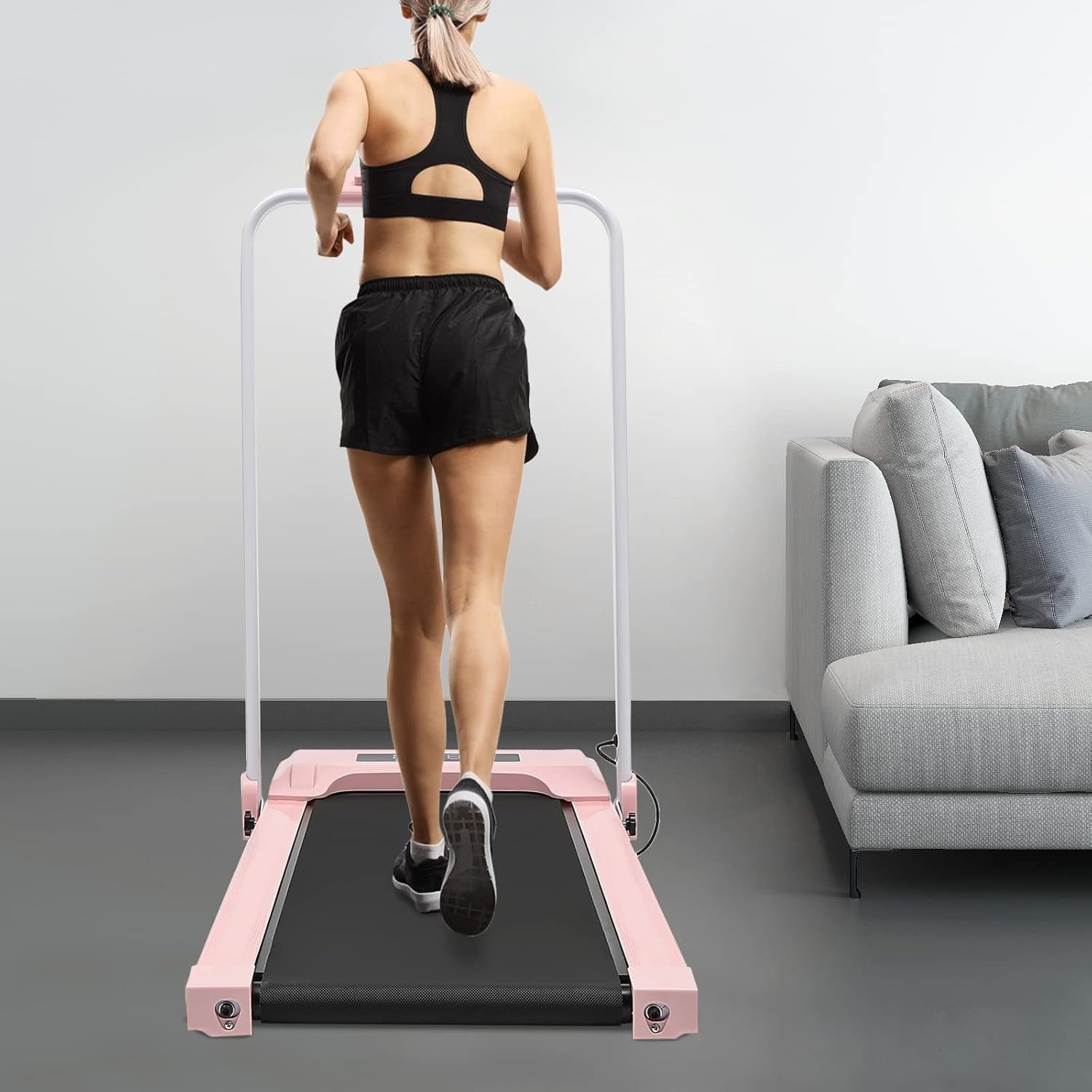 Folding Treadmill Walking Pad 500W Home Office Fitness LED Display Pink