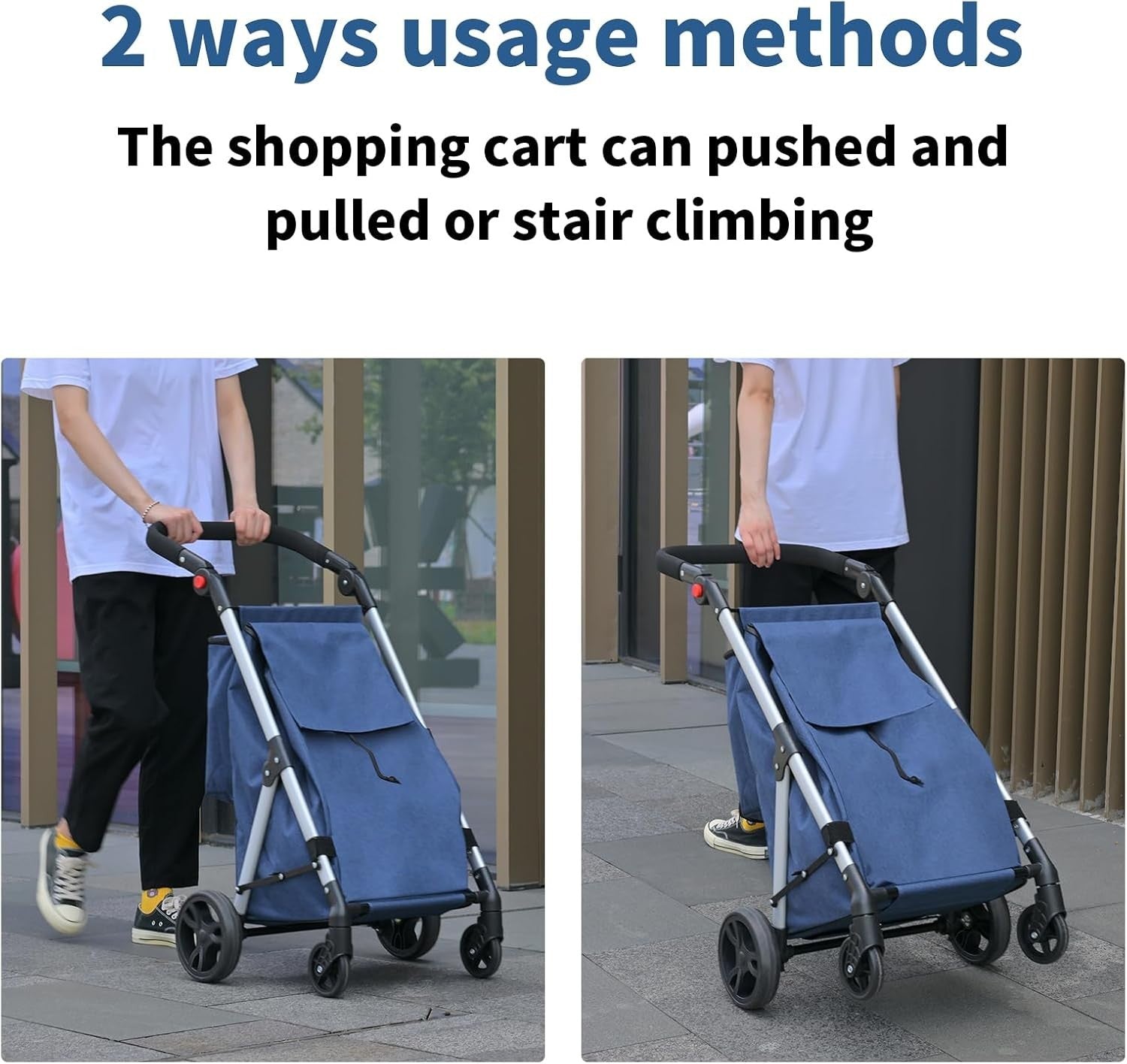4 Wheel Grocery Shopping Trolley 46L | Foldable Aluminium Cart | Blue