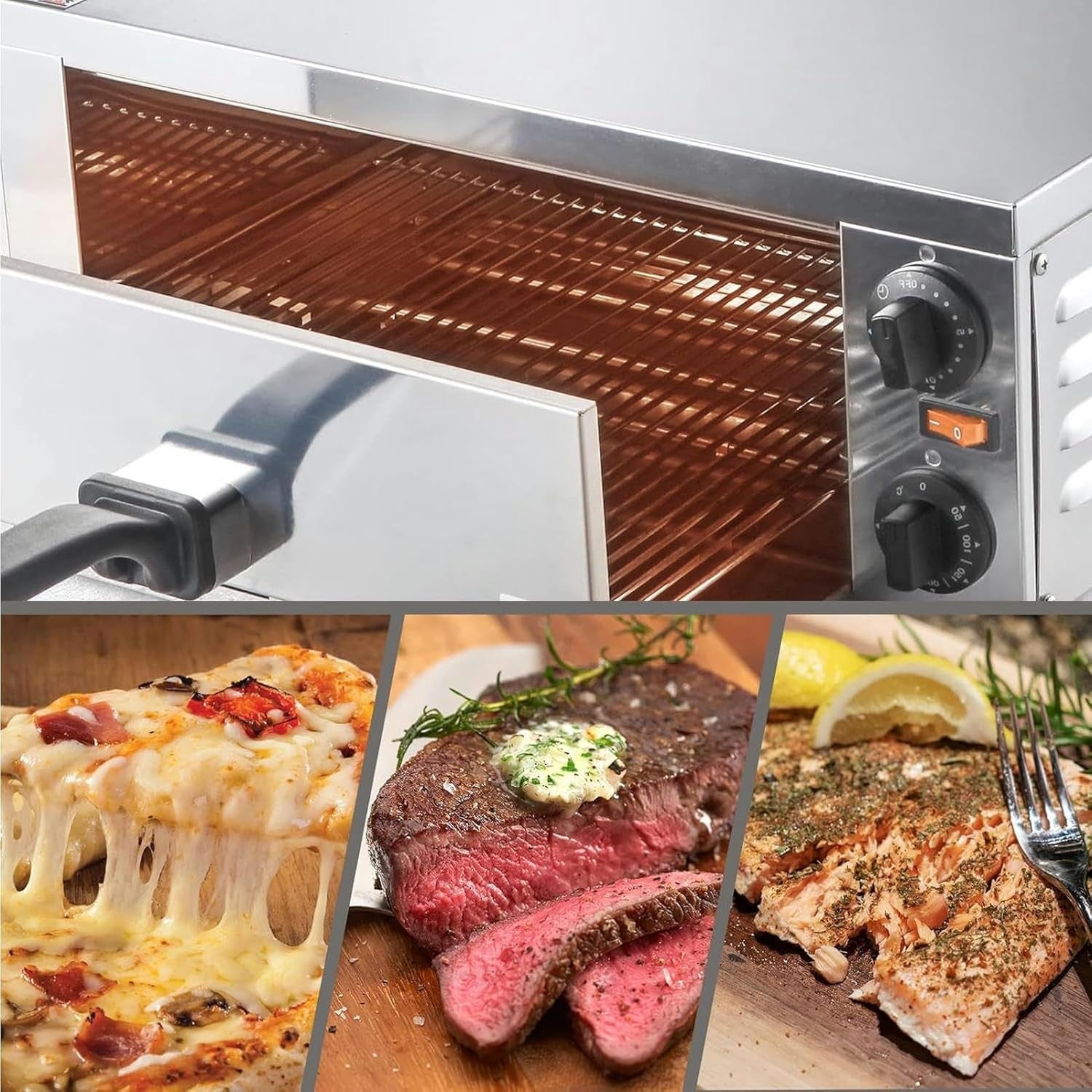 16" Commercial Electric Pizza Oven | Dual Deck Countertop Grill 300°C Timer 60mi