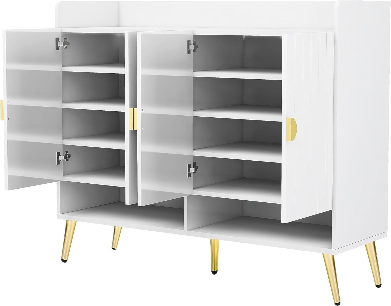 Large White Shoe Cabinet 4 Door Cupboard with Adjustable Shelves 120x35x100cm