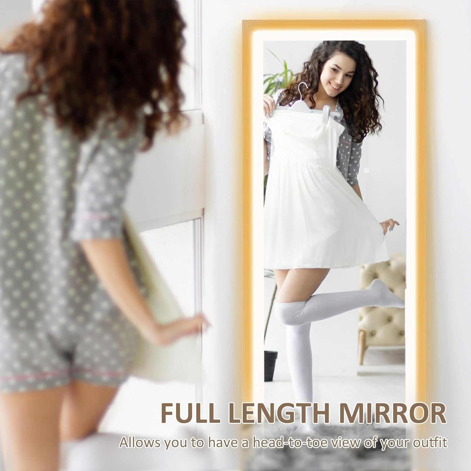 LED Full Length Mirror 160x40cm Freestanding Wall Leaning Light-Up