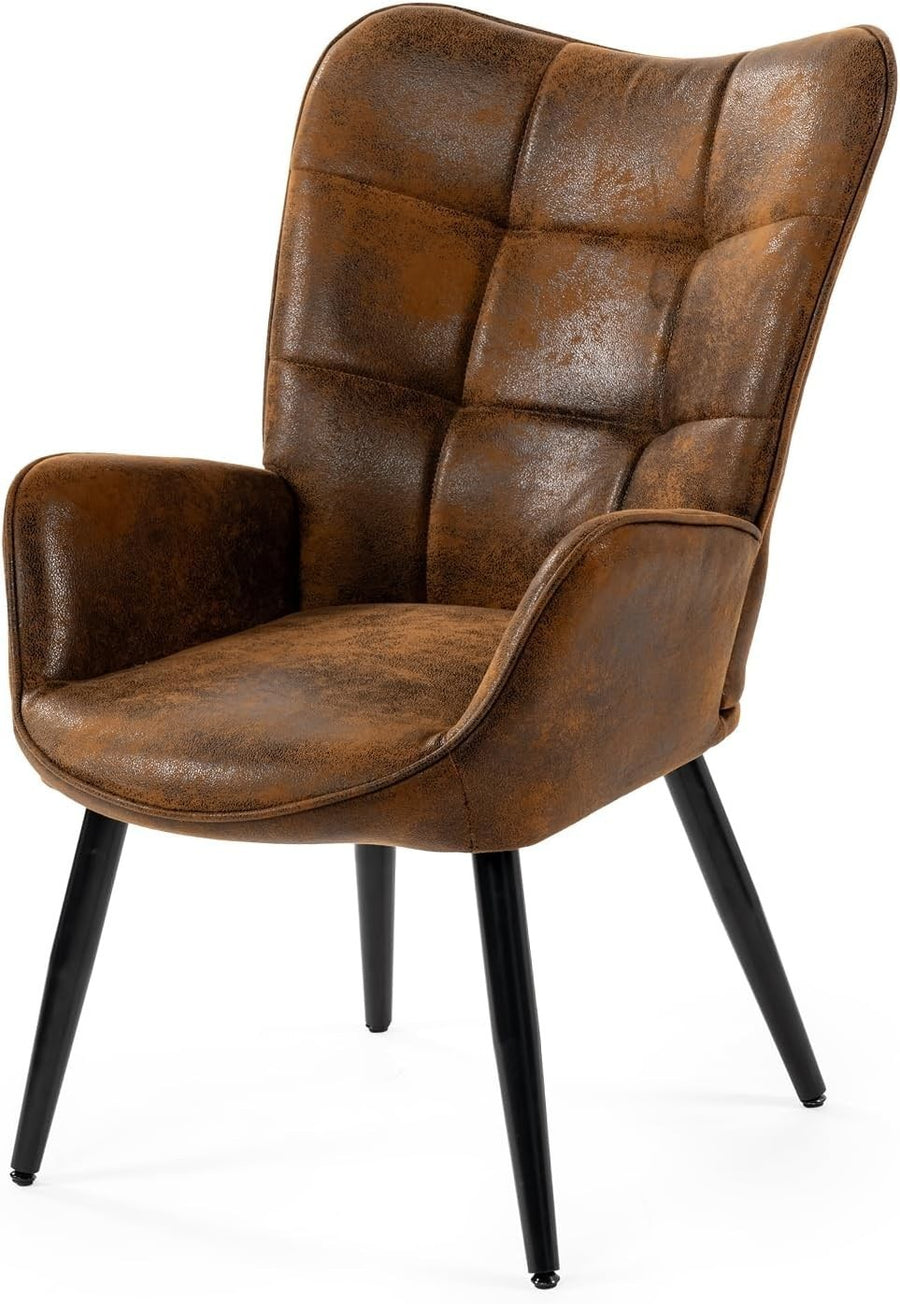 Brown Suede Wingback Accent Armchair with Padded Seat & Metal Legs