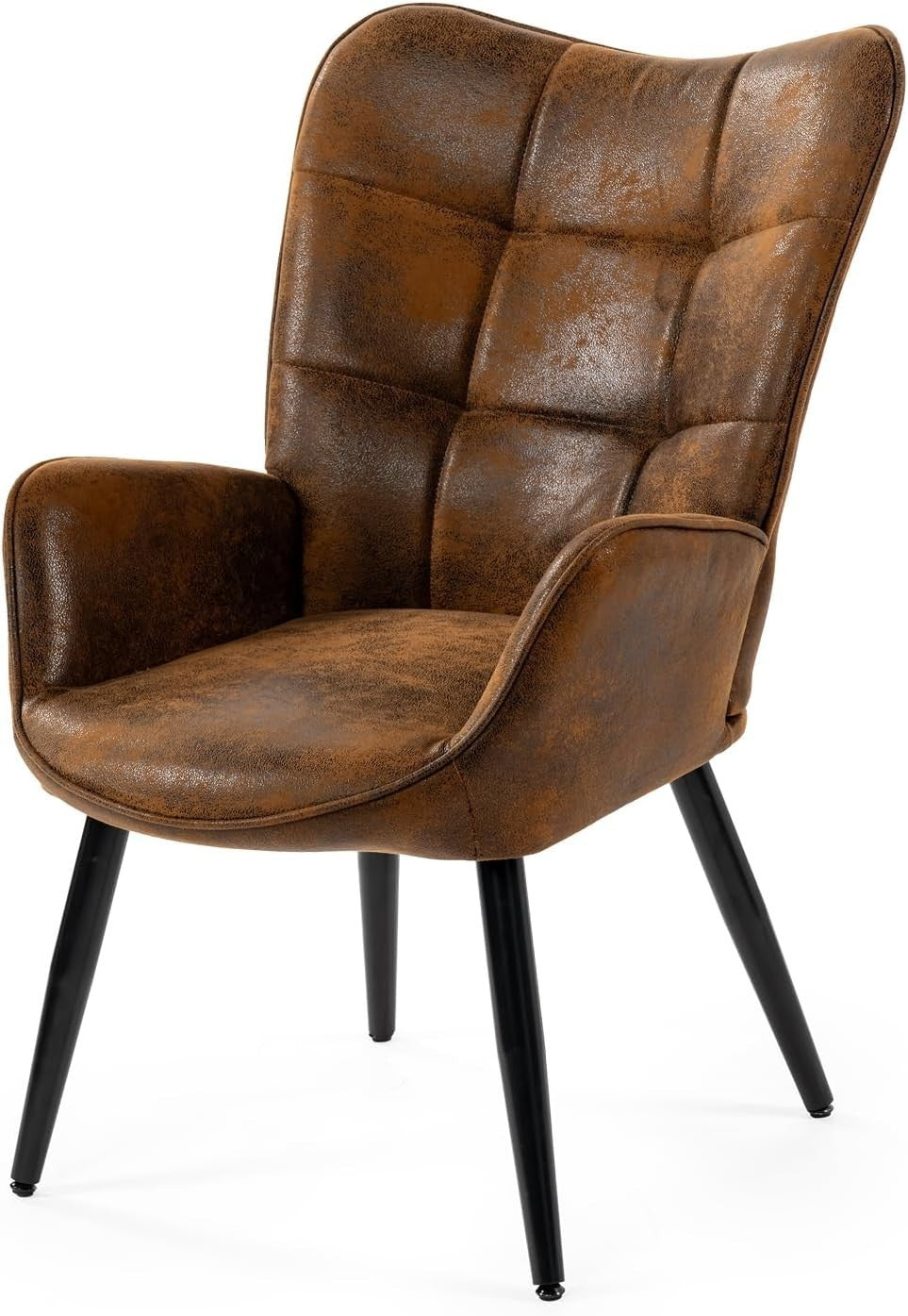 Brown Suede Wingback Accent Armchair with Padded Seat & Metal Legs
