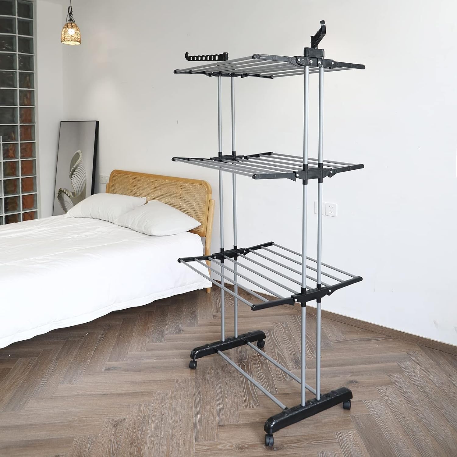 4 Tier Clothes Airer Folding Laundry Drying Rack with Wheels Heavy Duty Indoor