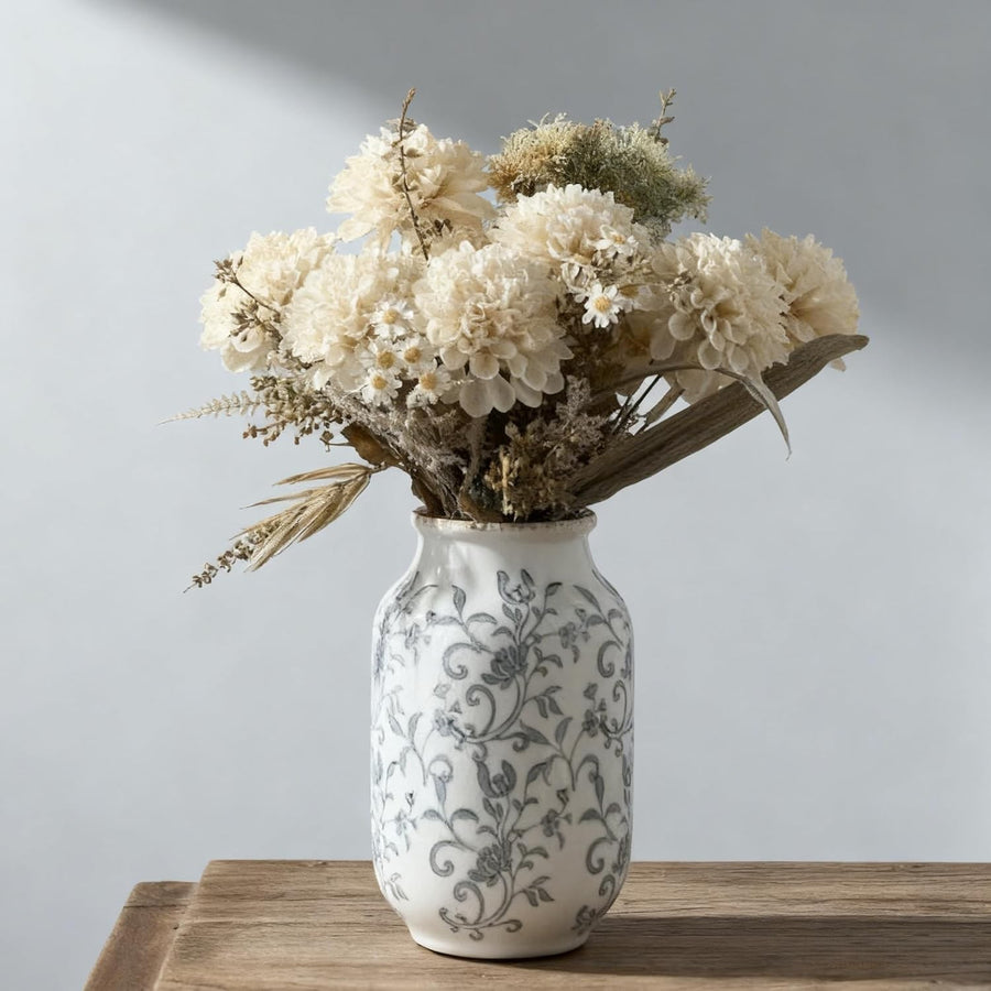 Vintage Chinoiserie Ceramic Vase 8.8in Crackle Floral Rustic Home Décor