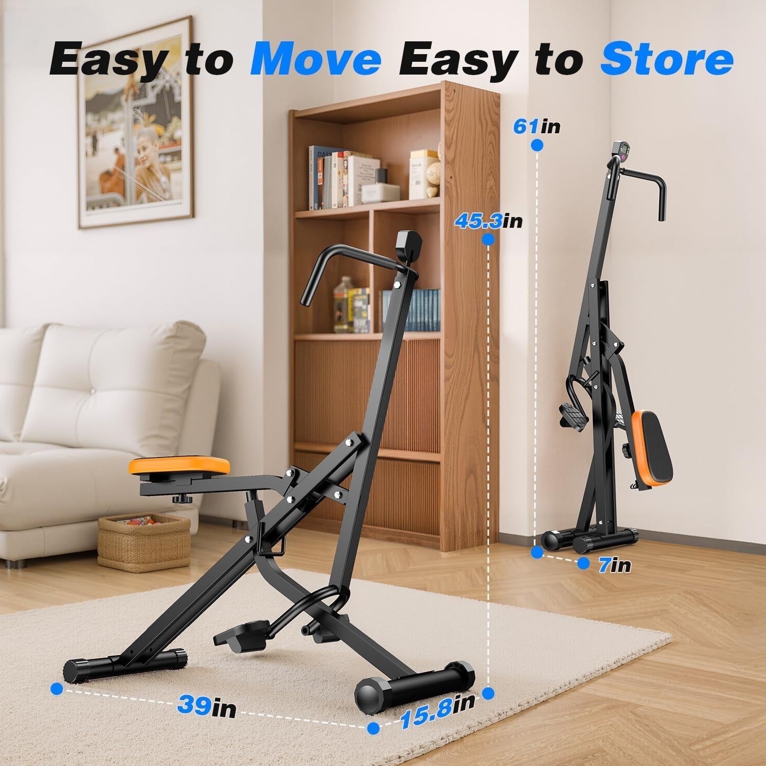 Compact Foldable Squat Rowing Machine w LCD 350LB Full Body Trainer