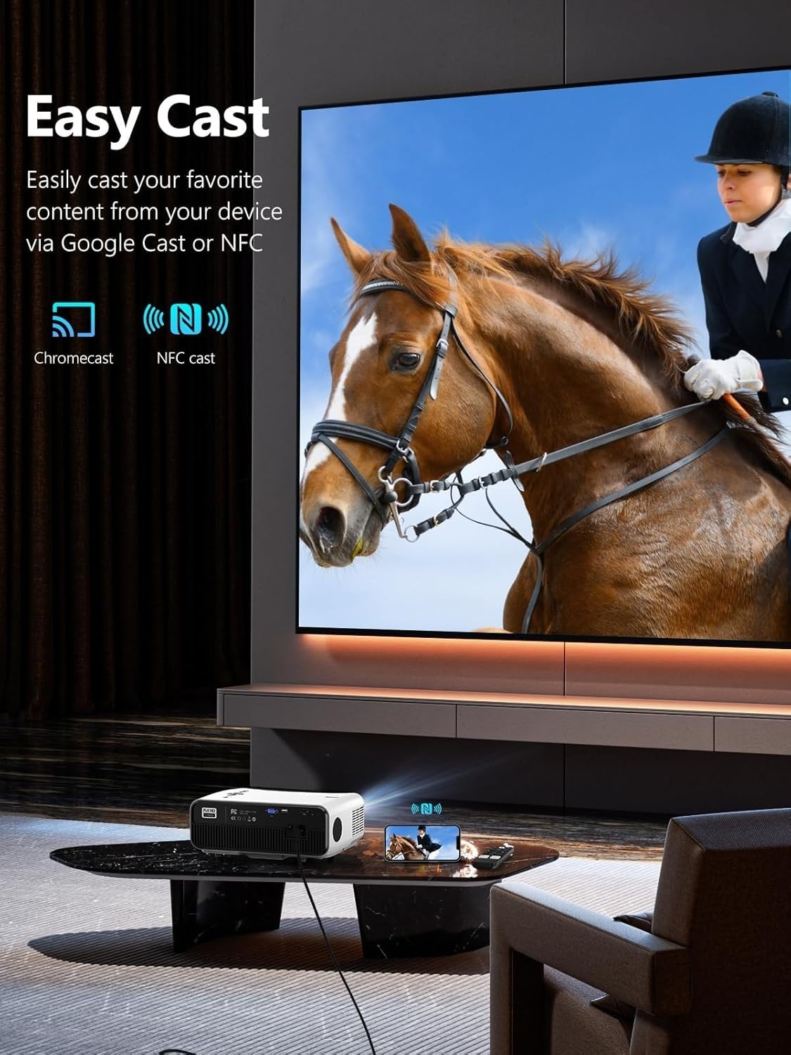 4K Smart Projector 2200 ANSI Google TV WiFi 6 Bluetooth HDR