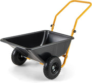 80L 2-Wheel Wheelbarrow Black+Yellow – Pneumatic Tyres w/ Adj Handle 100kg Cap