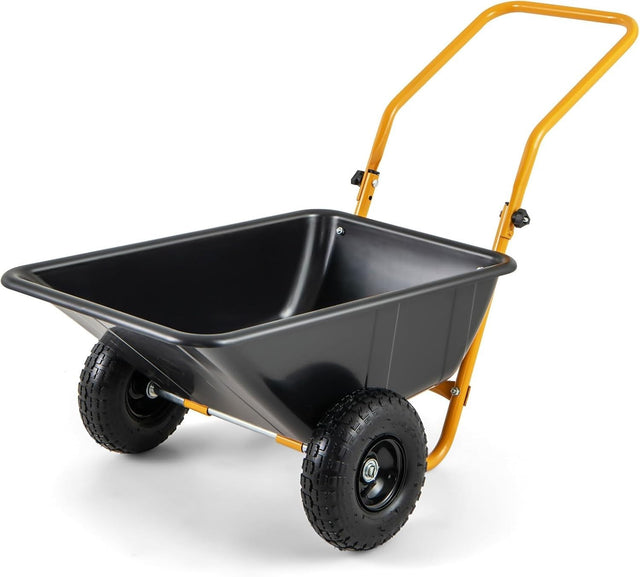 80L 2-Wheel Wheelbarrow Black+Yellow – Pneumatic Tyres w/ Adj Handle 100kg Cap