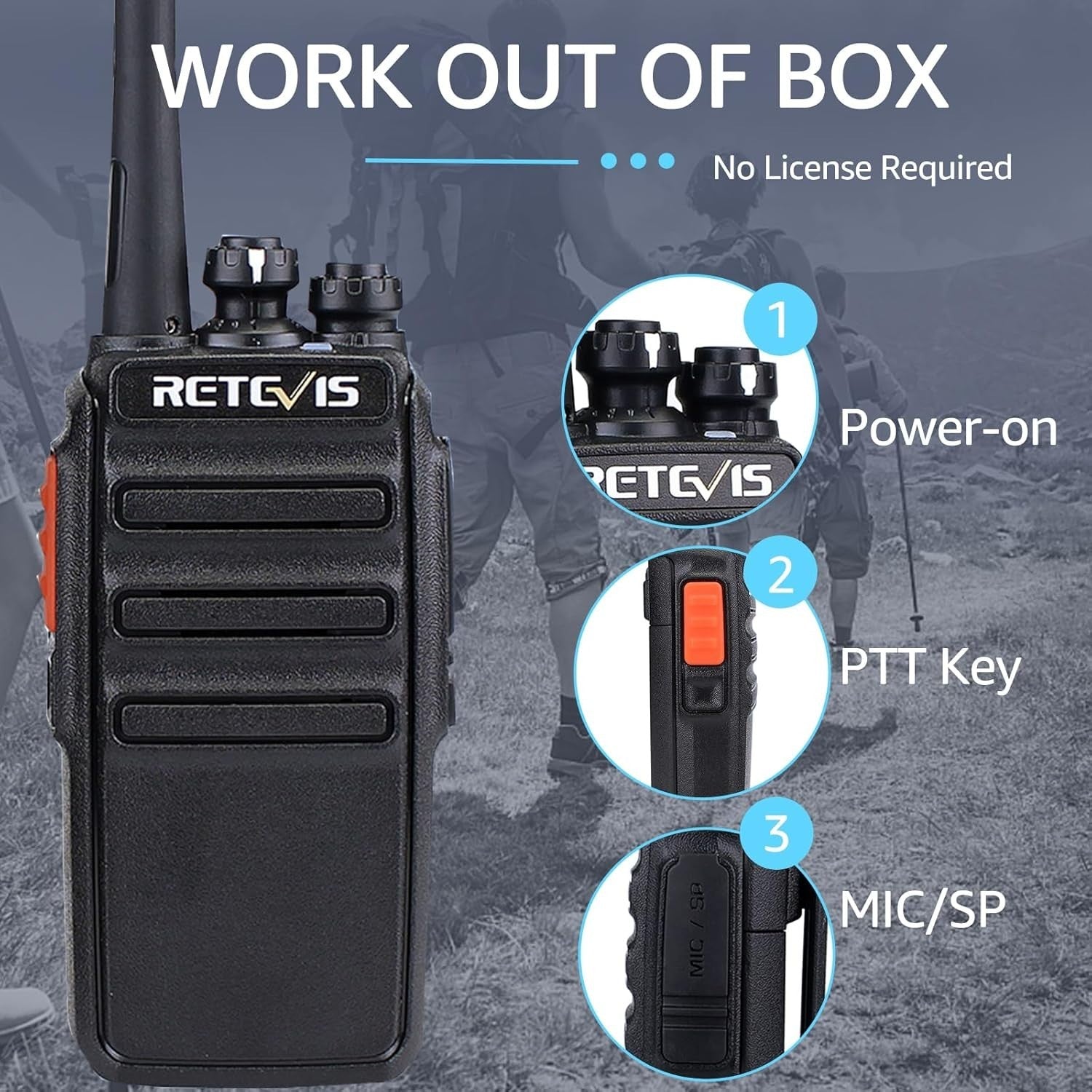 Long Range Walkie Talkies PMR446 Rechargeable 2 Way Radios w/ Earpieces