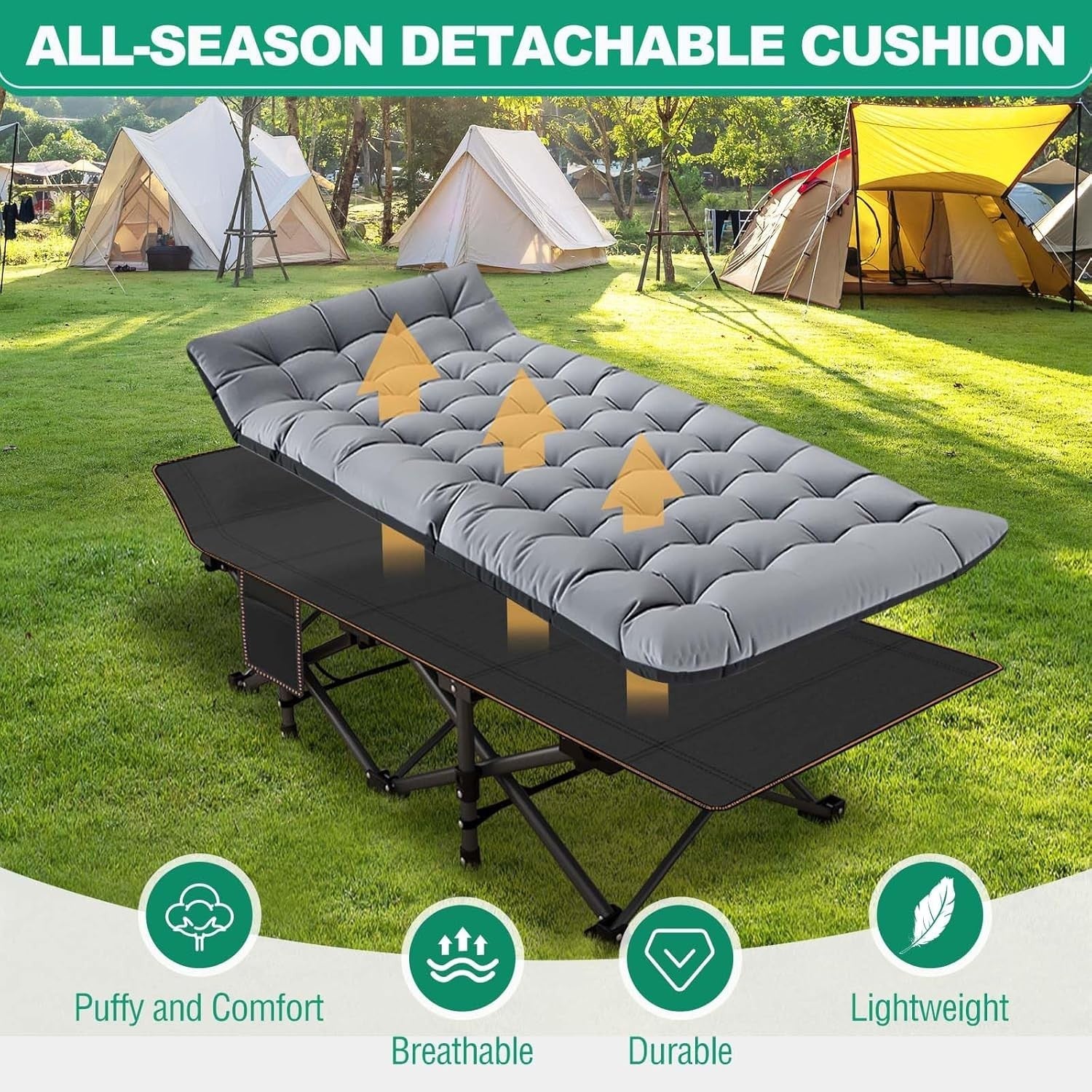 Heavy Duty Folding Camp Bed with Mattress, Extra Wide, Portable, 400KG Load