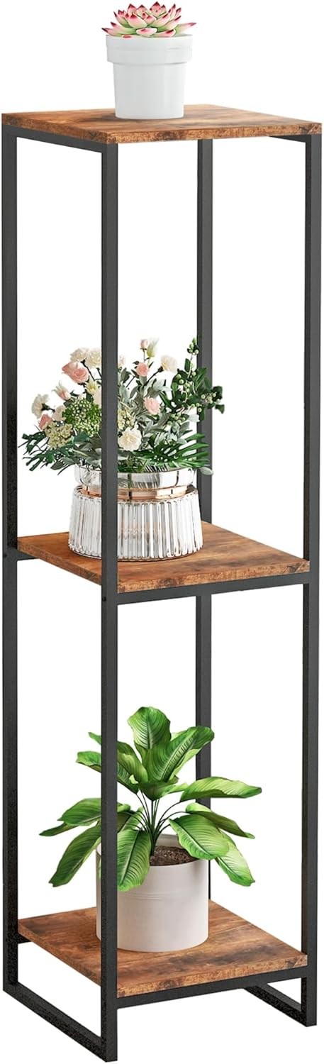 46" Tall 3 Tier Rustic Brown Plant Stand Indoor Modern Metal Flower Shelf