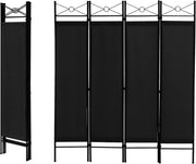 4 Panel Black Folding Room Divider Screen Privacy Partition for Bedroom Office