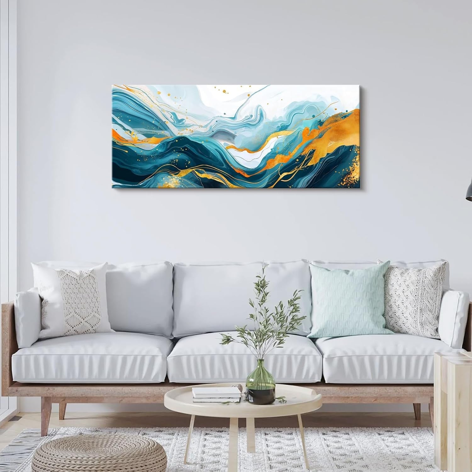 Large Green Gold Abstract Canvas Wall Art Modern Nordic Decor