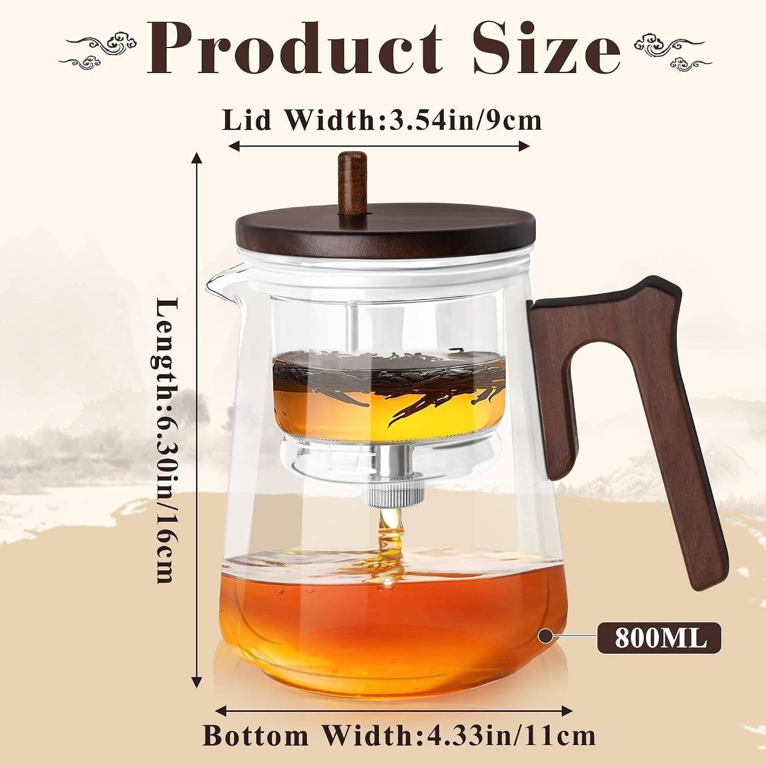 800ml Glass Teapot Water Separation Infuser Tea Pot Borosilicate
