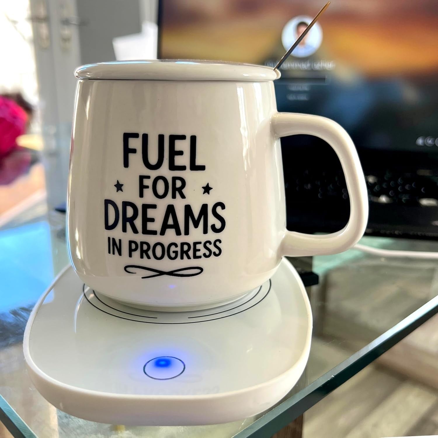 Ceramic Coffee Mug Set with USB Warmer Plate Spoon