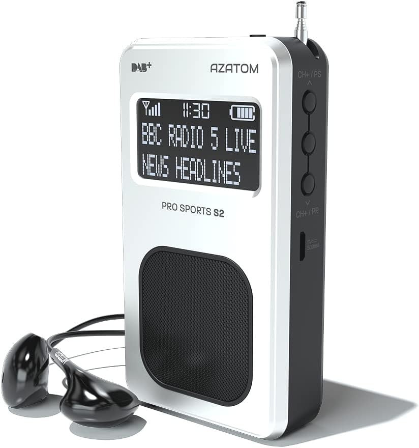 Portable DAB/DAB+ FM Digital Radio with Speaker & Sports Earphones