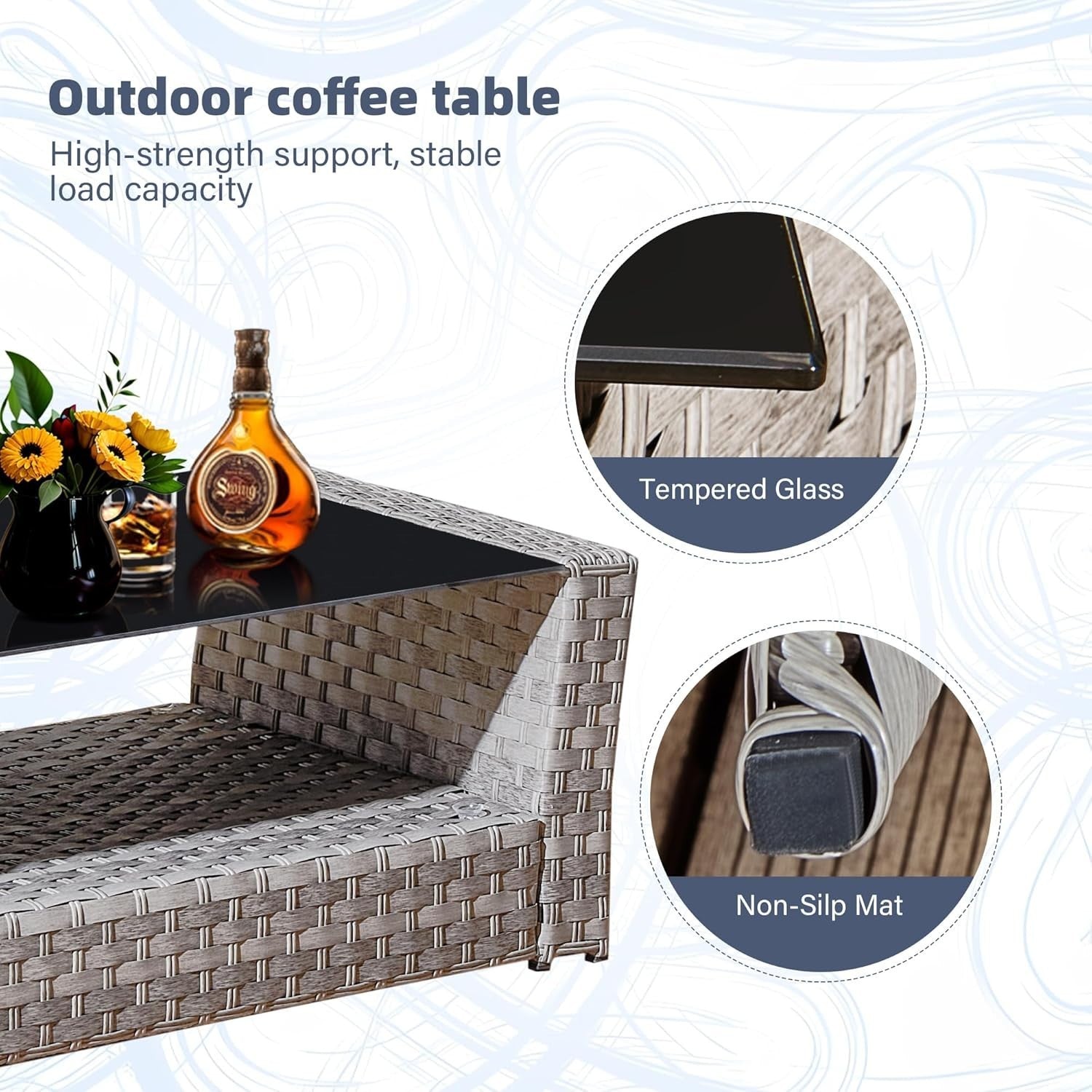 Rattan Garden Sofa Set 4pc Grey Chairs Glass Table Cushions Patio Use