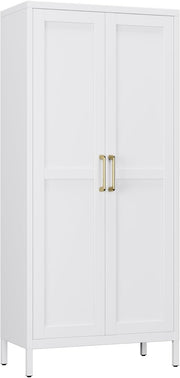 White Metal Office Storage Cabinet 2 Doors Adjustable Shelves 155H