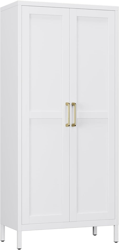 White Metal Office Storage Cabinet 2 Doors Adjustable Shelves 155H