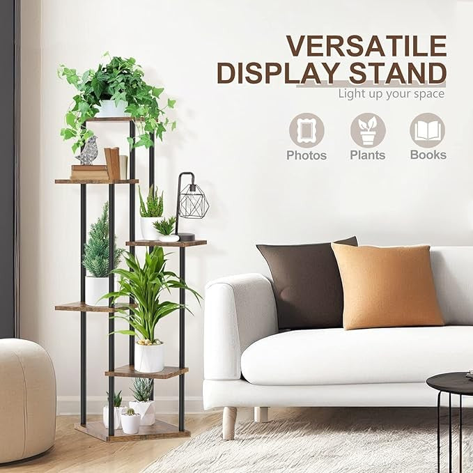 6 Tier Tall Metal Wood Plant Stand Indoor Outdoor Corner Display Rack Black