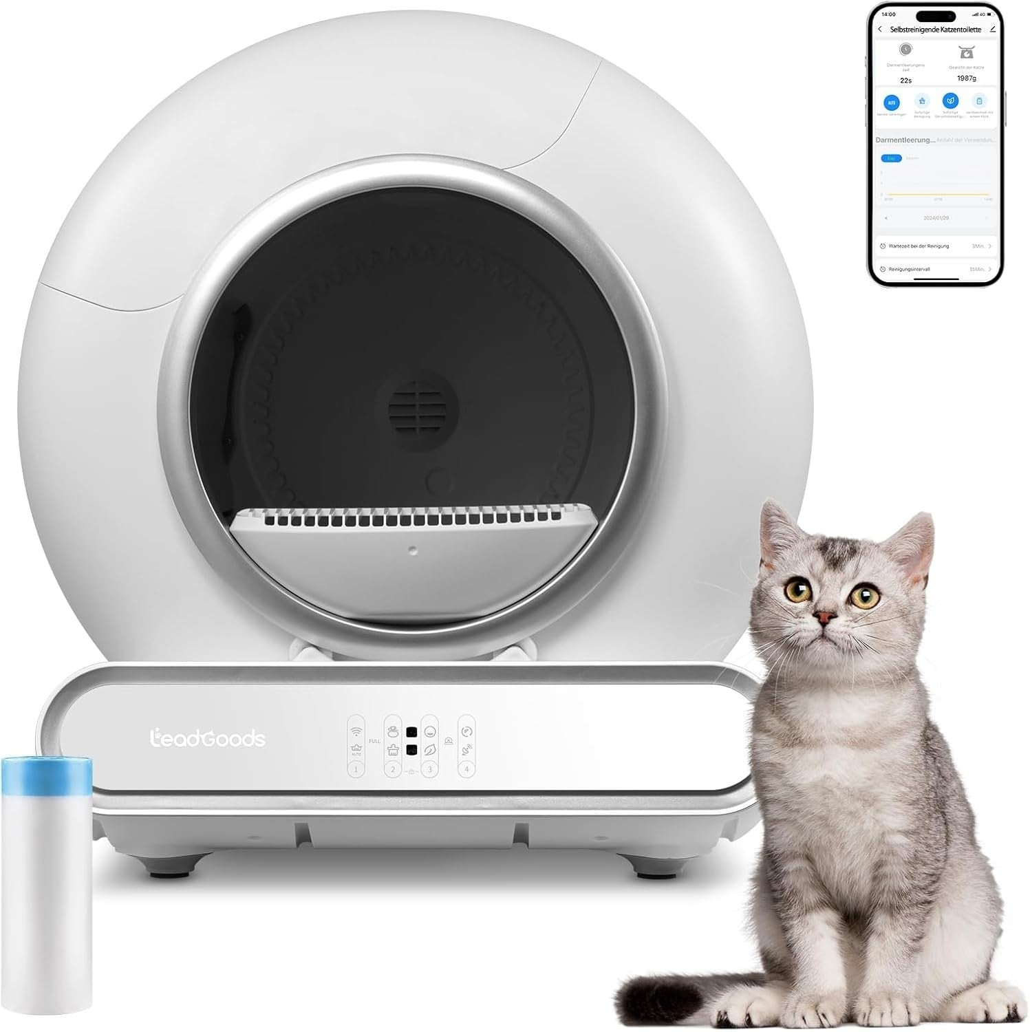 Self Cleaning Cat Litter Box 65L App Control Odor Control Auto Tray