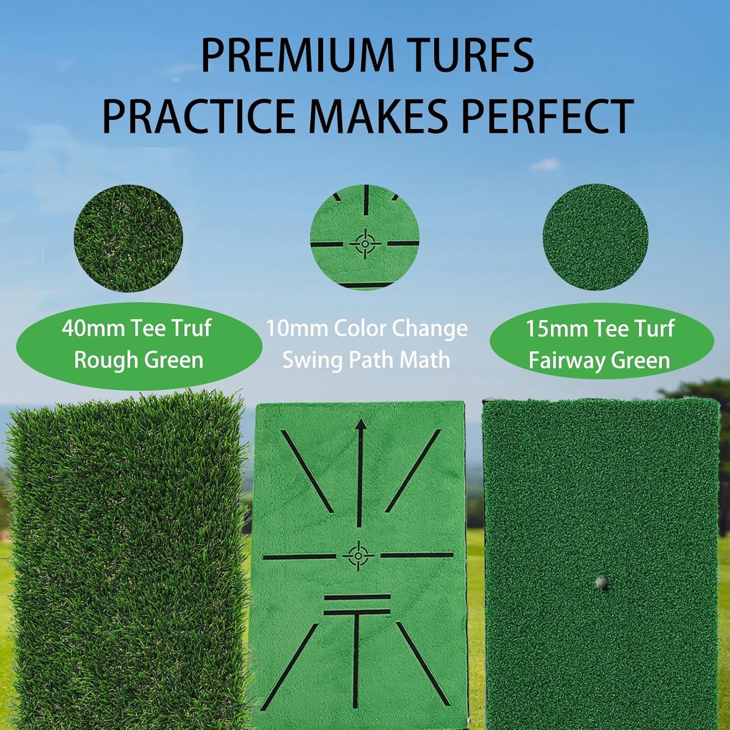 Golf Hitting Mat Swing Path Trainer 35x23cm Turf Base