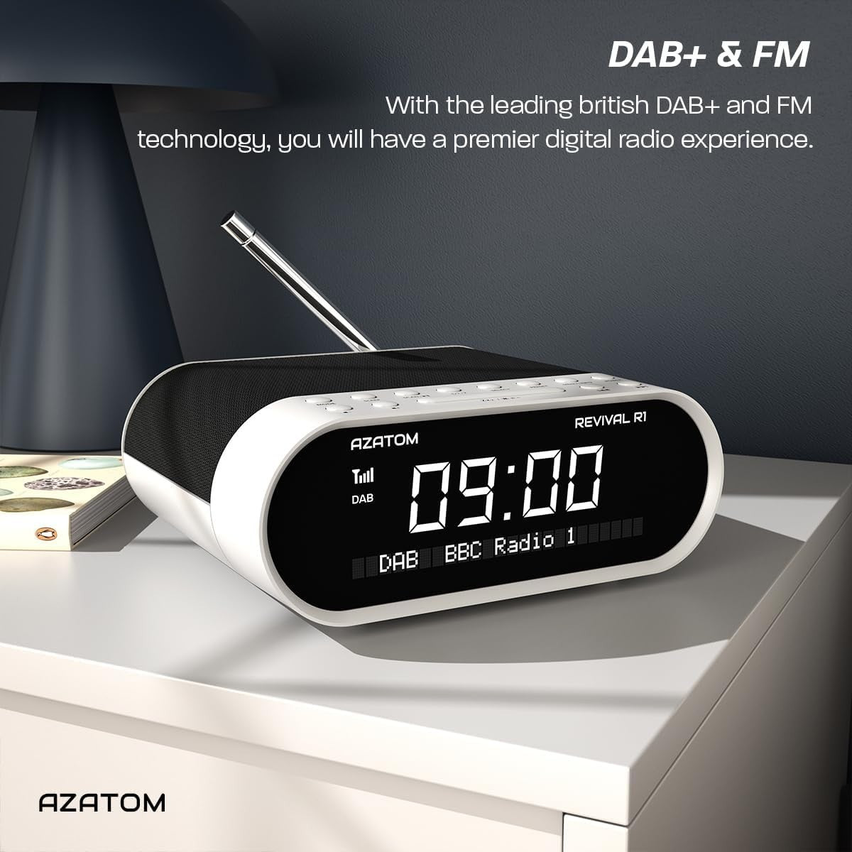 DAB/DAB+ & FM Bedside Radio with Dual Alarms, USB Charging & Bluetooth