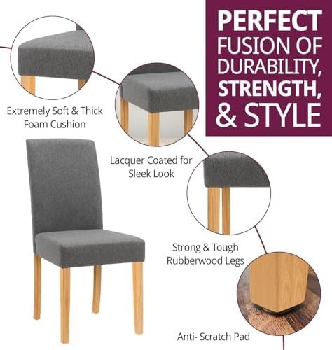 Modern Grey Fabric Dining Chairs Set of 2 with Solid Wooden Legs Kitchen Seats