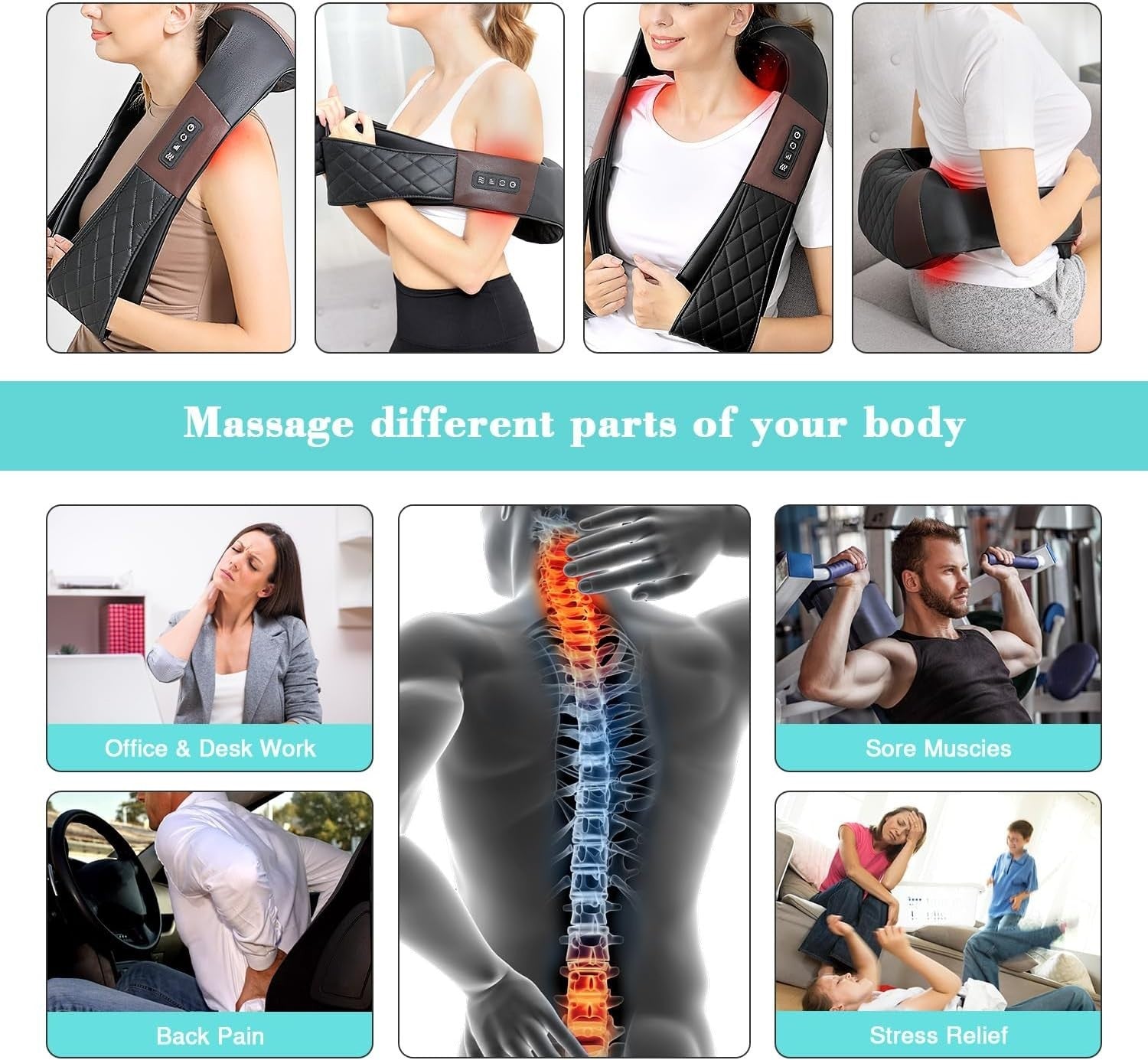 Shiatsu Neck Shoulder Massager with Heat Deep Kneading Back Pain Relief